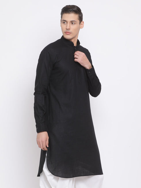 Vastramay Men's Black Cotton Linen Blend Kurta